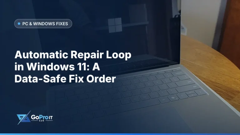 Laptop booting with the Windows logo on a dark screen